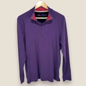 Robert Graham Flip Cuff Quarter Zip Sweater Men Medium Classic Fit Purple Cotton